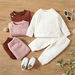 0-3Years Baby Boy Girl Clothing Set Solid Color Long Sleeve Top+Pants Autumn & Winter Daily Casual 2PCS Outfit for Toddler Baby