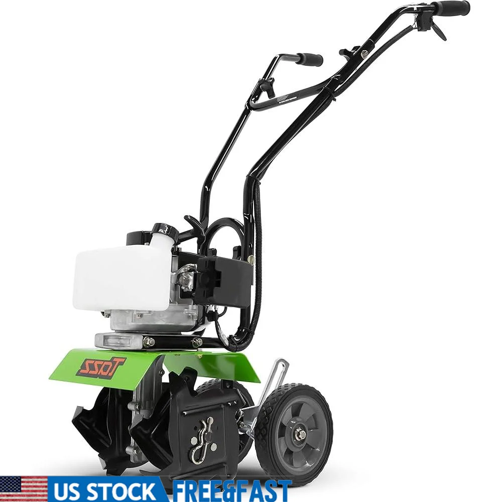 33cc Gas Powered Garden Cultivator 2-Cycle Engine Adjustable Wheels Easy Maneuvering Soil Turning Tool Gardening Equipment