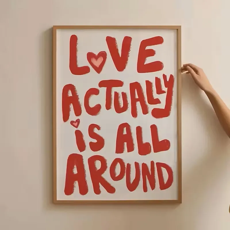 

"Love is Everywhere" fashionable and retro love quote wall art, red canvas poster, girlish style living room Valentine's Day hom