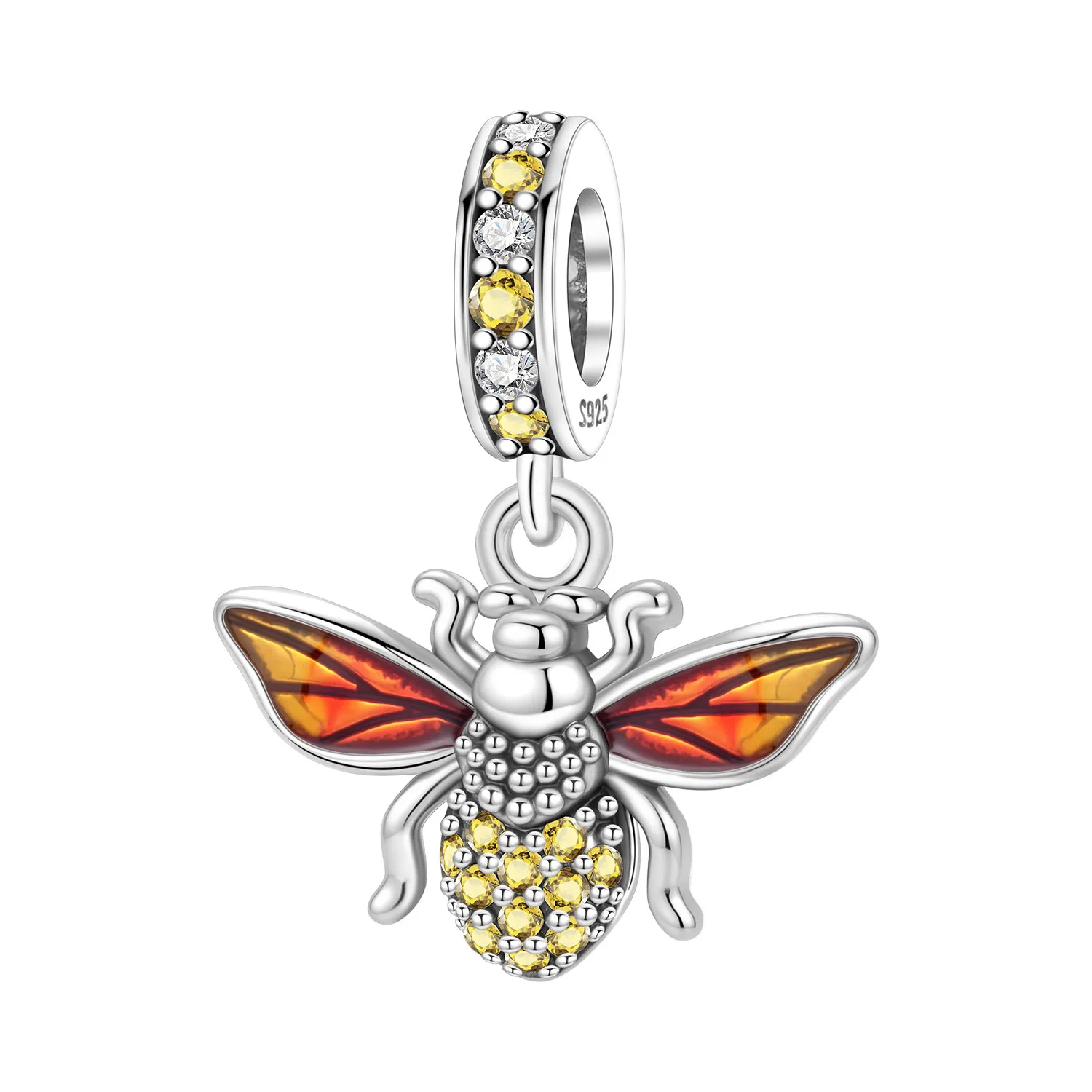 Cycuff 925 Sterling Silver Yellow Bee Insect Bead Original Pendants Bracelet Necklace Charm Jewelry Party DIY Trendy Gifts view 2