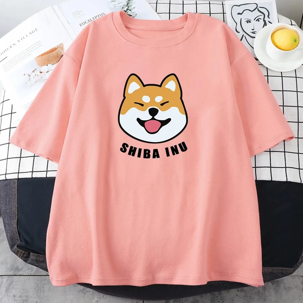 Cute Shiba Inu Letter Print Women\'s T-shirt Summer Oversized T-shirt Cute Animal Short-sleeved Cartoon Cotton Women\'s T-shirt