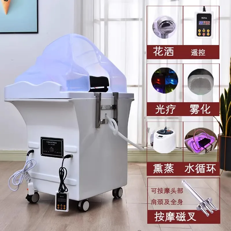 Mobile Water Tank Shampoo Wash Chair Massage Head Spa Adjustable Water Circulation Multifunctional Fumigable Shampoo Bed