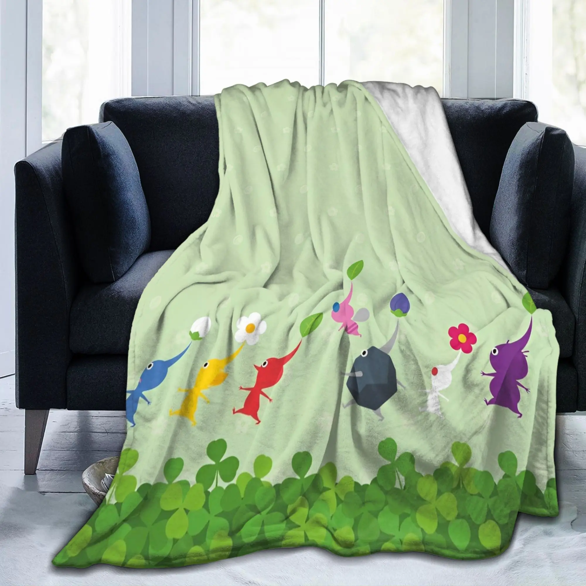 Pikmins Family Cute Fun Novelty Blankets Flannel Game Anime Lightweight Throw Blanket for Bedding Car Breathable
