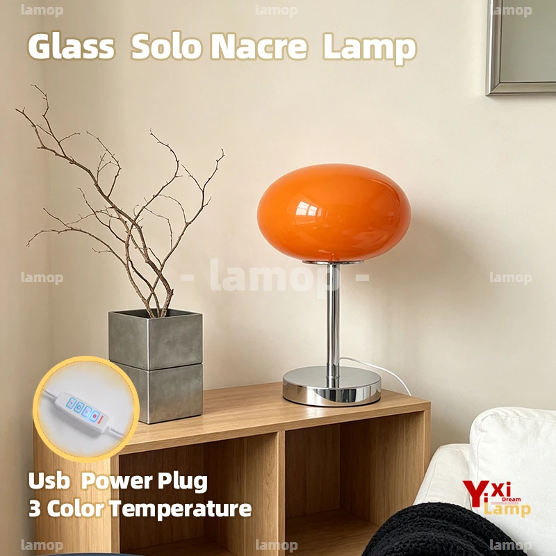 Hand Blown Murano Solo Nacre Desk Lamp Macaron Bright Orange Tone Gentle Ambient Light Teen Dorm Dresser Table Lamp