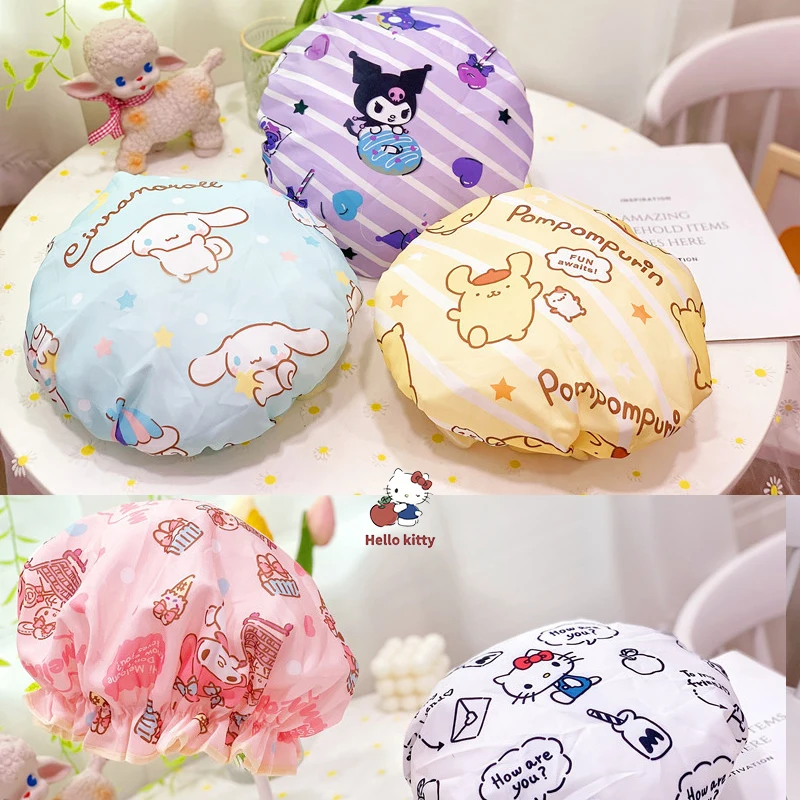 

Двухслойная шапка для купания с героями мультфильмов Sanrio Hellokitty Kawaii Cinnamoroll My Melody Kuromi водонепроницаемая и Пыленепроницаемая Защитная шапка