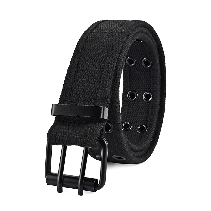 2024 New Men's Double Row Needle Buckle Woven Belt Women's Leisure Sports Outdoor Work Belt with Cargo Pants Jeans Belt Neut