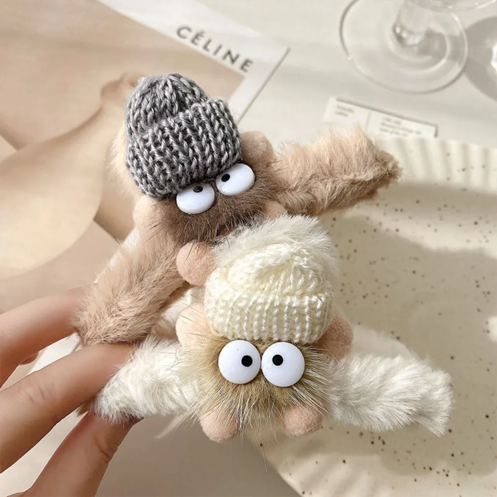 1개 귀여운 뜨개질 만화 캐릭터 디자인 플러시 헤어 클립 편안한 Y2K 분위기 귀여운 헤어스타일 액세서리
