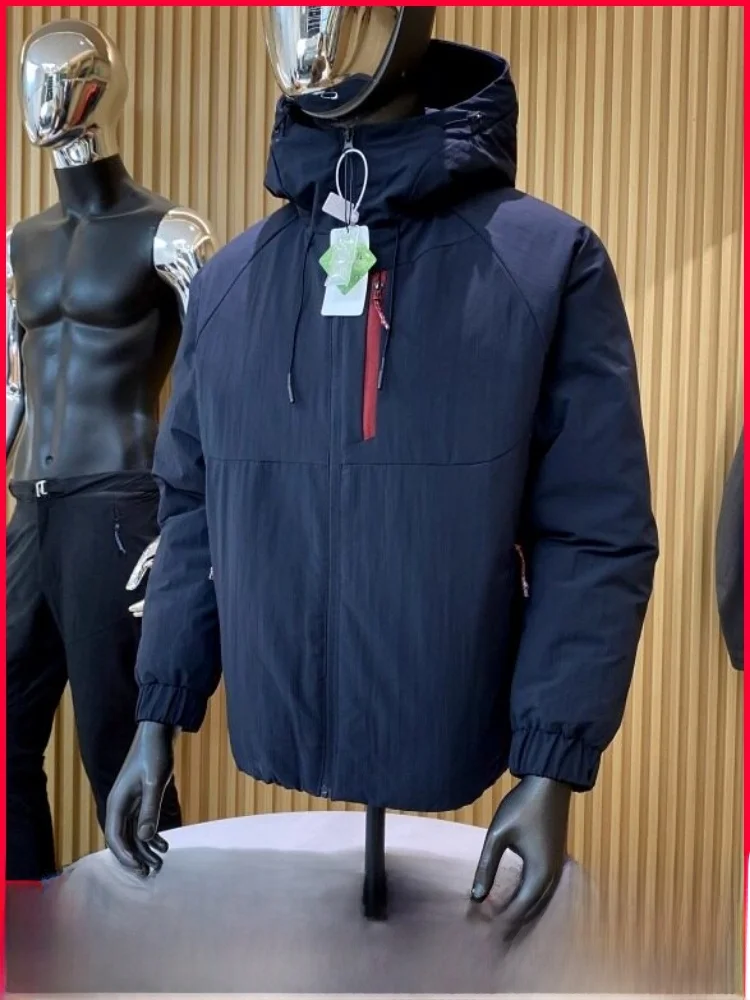 

Водонепроницаемая ветрозащитная мужская куртка с капюшоном из пуха 90% (DU), повседневная, теплая верхняя одежда из полиэстера на молнии, молодежный стиль