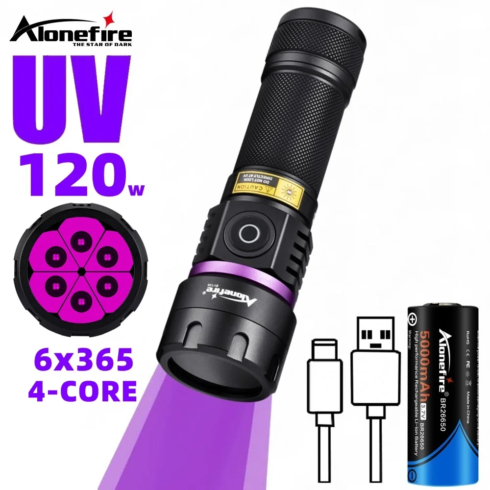 

120W 365nm UV Flashlight 6Light Ultra Violet Black Light Ink Dryer Money Fluorescer Cat Dog Urine Tinea Ore Money Detector SV116