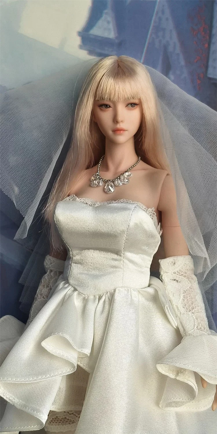 1/6 Scale Female Soldier Gothic Wedding Dress Set Strapless Dress Headband Gloves Stockings Long Boots Necklace for 12
