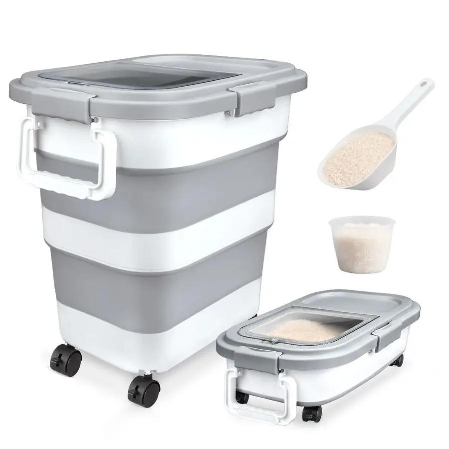 

Контейнер для хранения, складной герметичный контейнер для риса на 1040 фунтов, контейнер для корма для домашних животных на 25 фунтов, диспенсер для риса