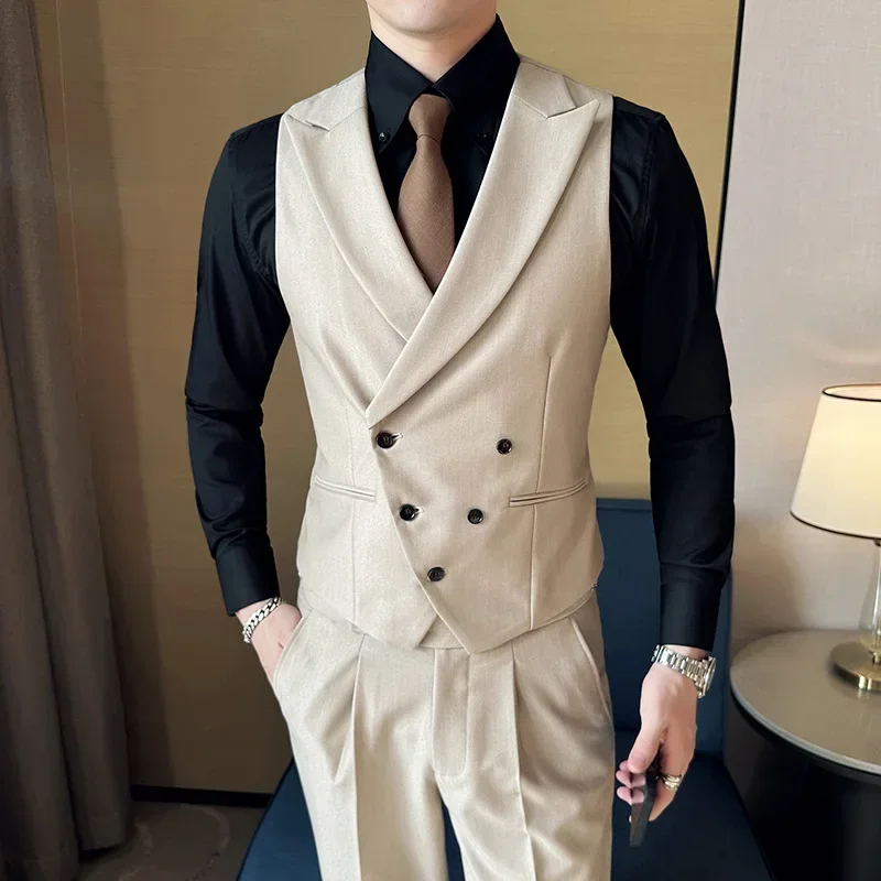 New Brand Dress Vests For Men Casual Slim Fit Mens Suit Vest Double Breasted Waistcoat Gilet Homme Formal Business Jacket 4X MN1