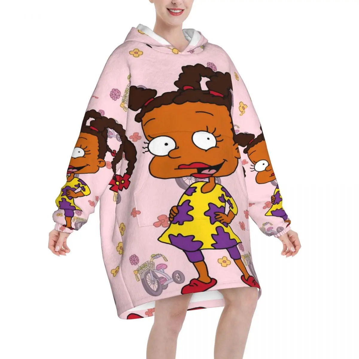 Cartoon R-Rugrats Wearable Blanket Hoodie for Women Men Oversized Sweatshirt Blanket with Pocket