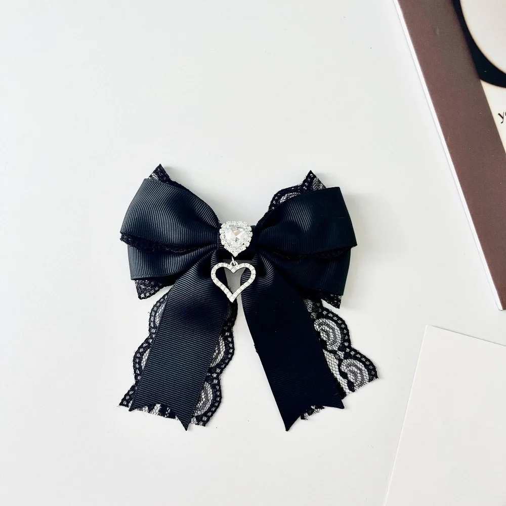 حجر الراين كريستال الشريط القوس بروش البوليستر التذكاري الأسود النسيج Bowknot بروش خمر العنق الديكور دبابيس #3