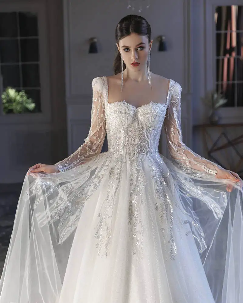 Abiti da sposa principessa a-line abiti da sposa Appliques perle paillettes abiti da sposa in pizzo abiti di grandi dimensioni De Novia colore personalizzato