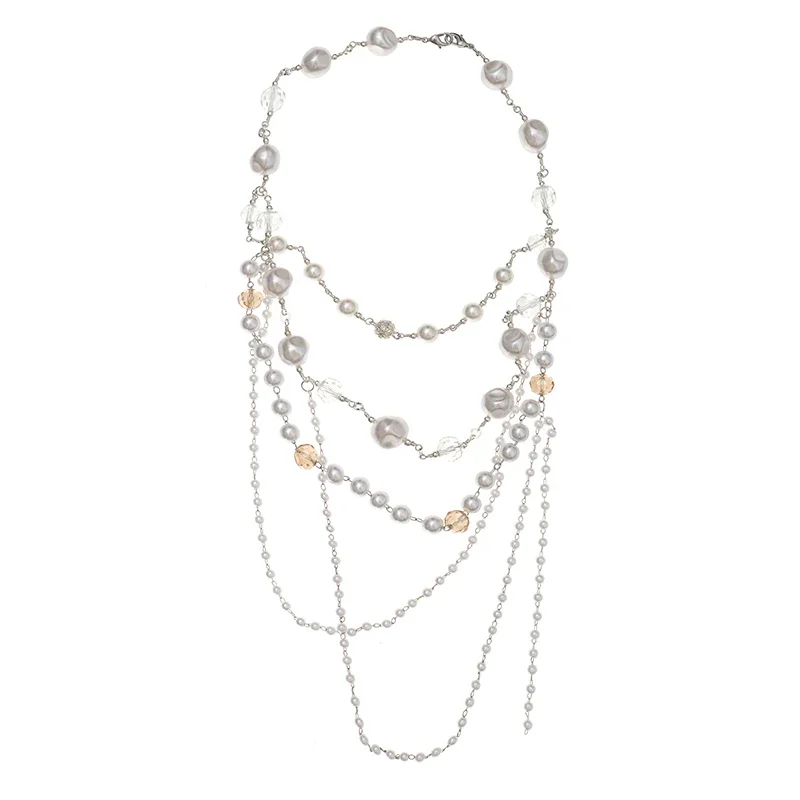 Exquisite and simple design pearl necklace women's niche multi-layer stacking wearing versatile retro necklace