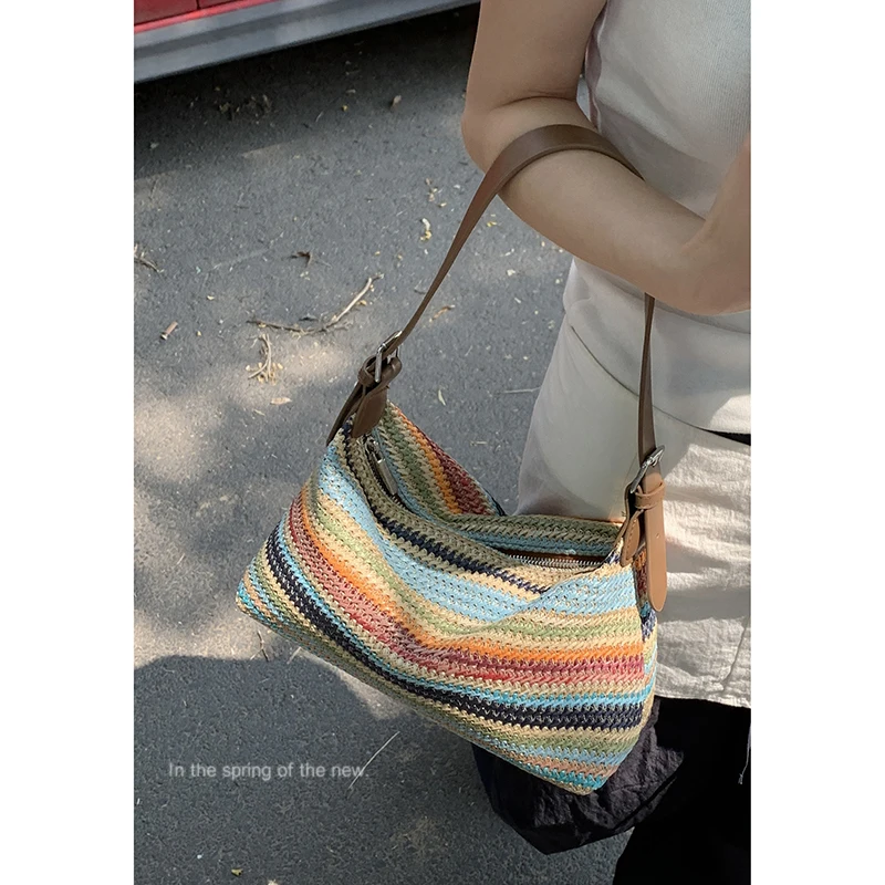 Miyagawa Summer Niche Woven Underarm Bag Women\'s 2024 New Fashion Hand-held Grass Woven Versatile Single Shoulder Crossbody Bags