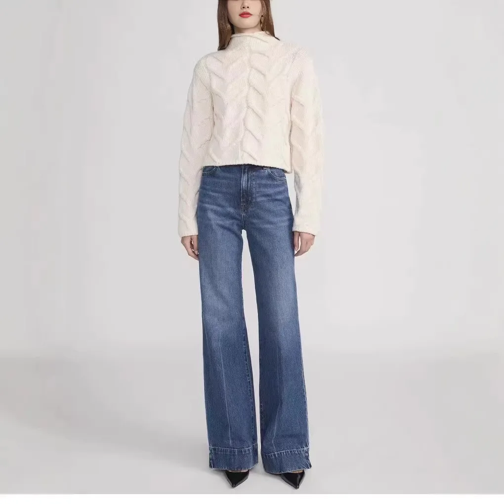 

Maxdutti Woman Clothes Mom Jeans American Retro Minimalist Women's High Waisted Wide Leg Pants With Open Slit And Flared Jeans