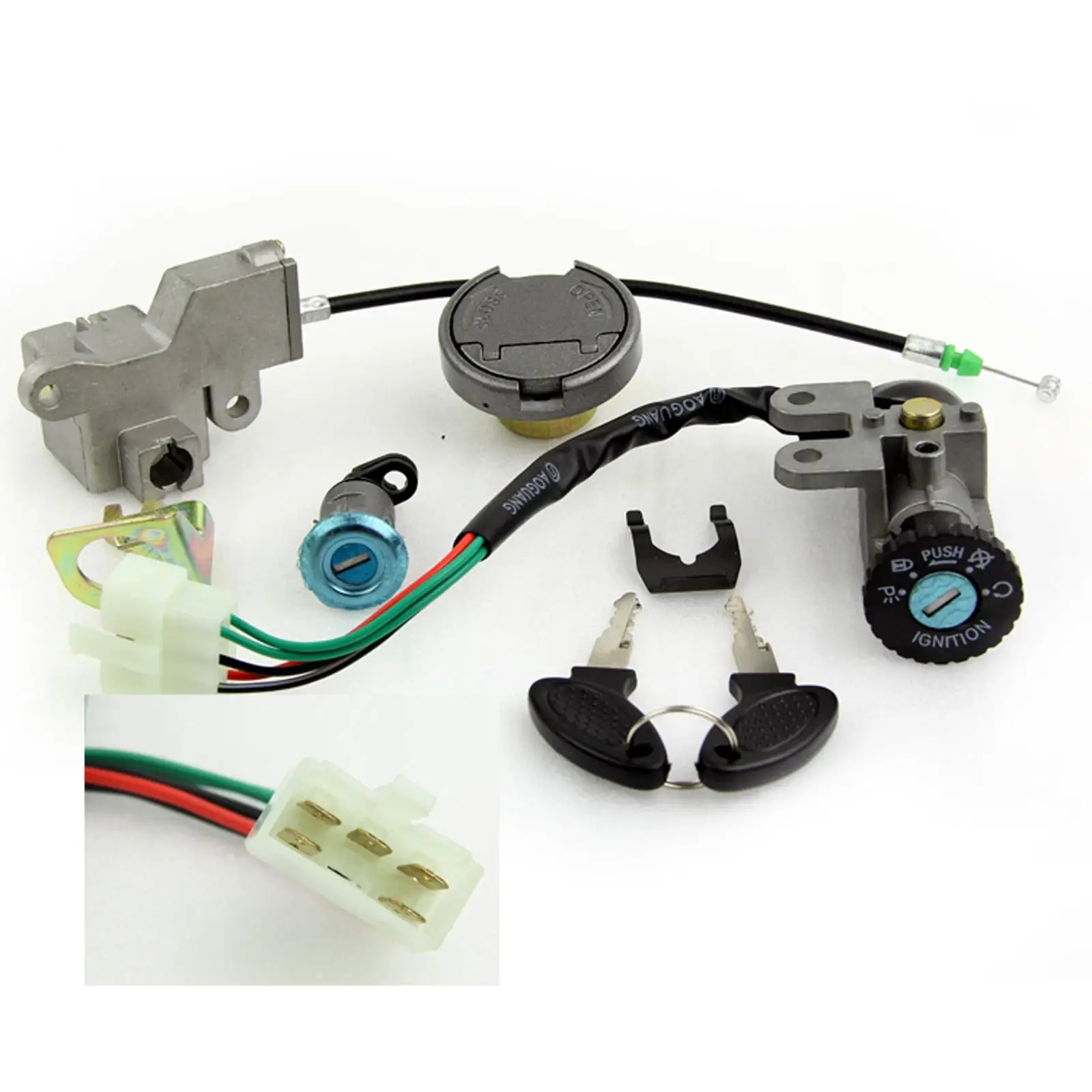 Ignition Switch Key Lock Seat Locks on/Off Gy6 W/Key Gas Tank Cap Set for Pocket Motorbike Scooter Moped