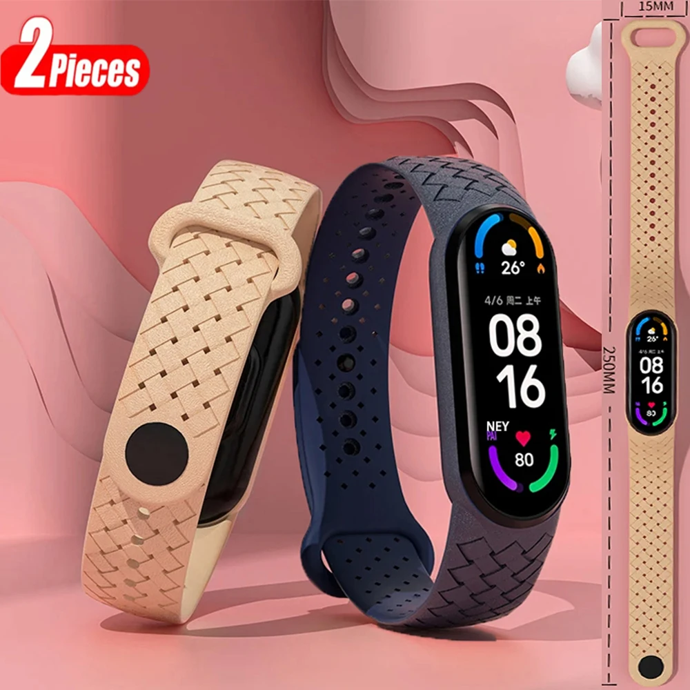 Silicone watchbands For Xiaomi Mi Band 7 NFC Wrist Replacement Miband Sport bracelet Air-hole 2pcs Correa mi band 6 5 4 3 strap