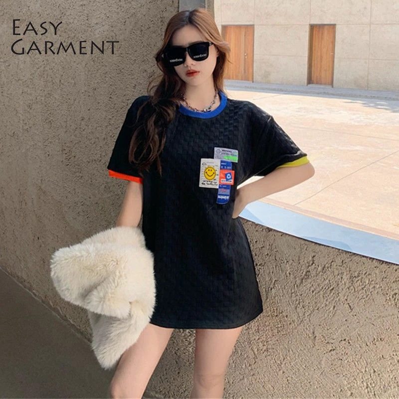 EasyGarment Spring Summer 2021 Casual Streetwear Hip Hop Tee Oversize Loose Short Sleeve Drop Shoulder Women T Shirt