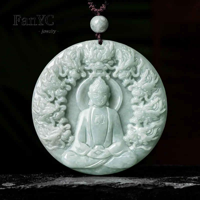 

Myanmar Jadeite Nine Dragons To Protect The Lord Rudraksha Pendant Hand-carved Fashion Charm Ice Jade Necklace Men & Women Gift