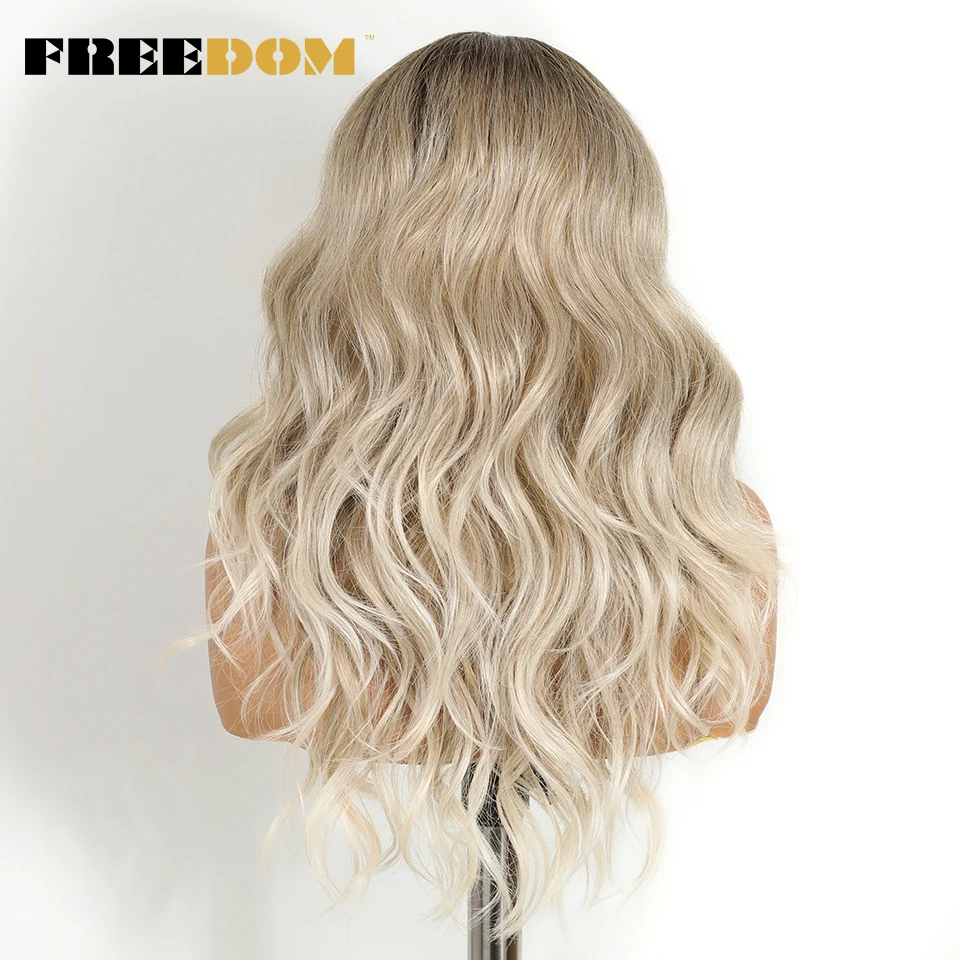 الحرية الاصطناعية الدانتيل الجبهة الباروكات للنساء 6x4 قبل قطع الدانتيل أومبير براون شقراء شعر مستعار متموج مع الانفجارات مقاومة للحرارة تأثيري الباروكات #4