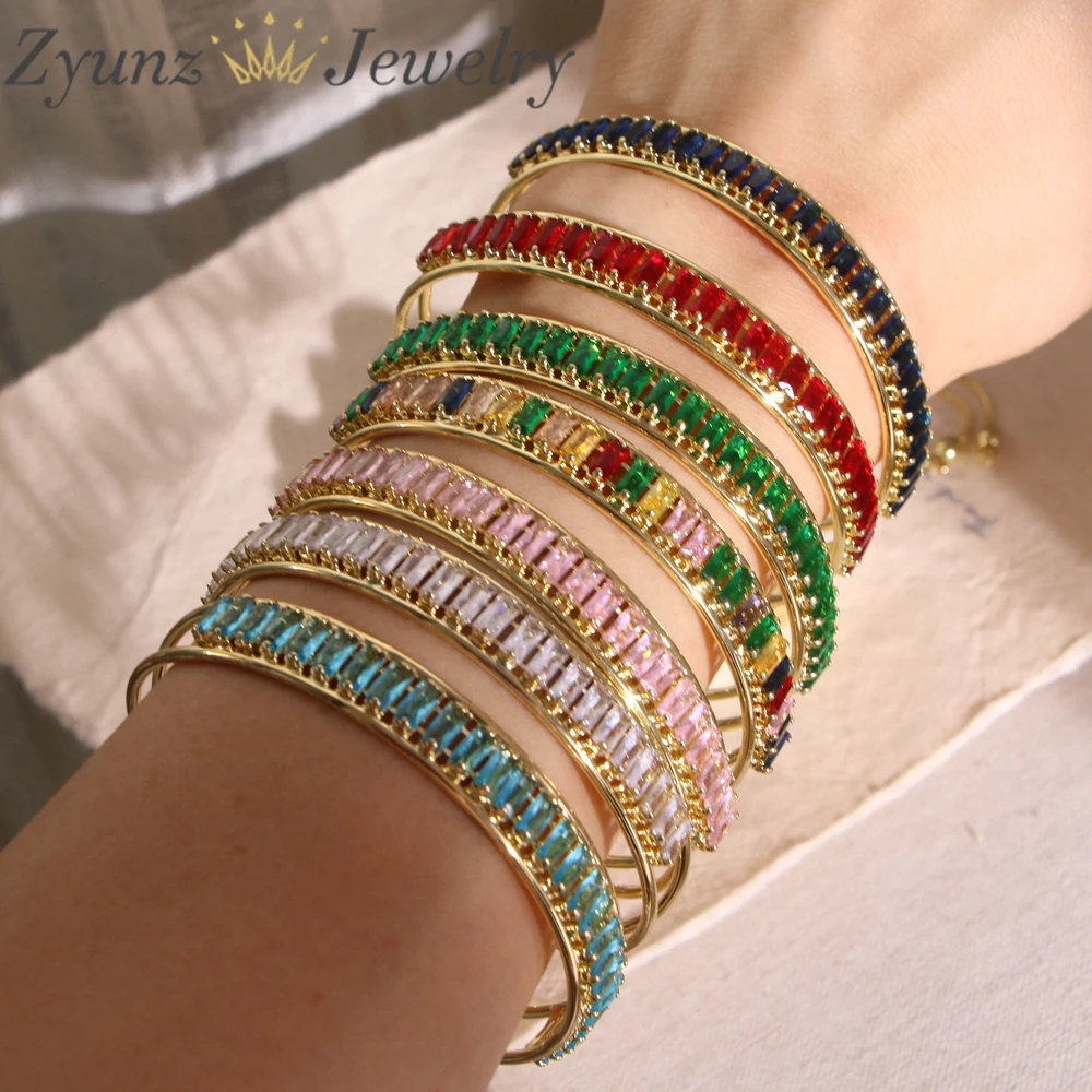 5 Sets Colorful Stone Bangle Charm Bracelets Rings Sets For Women Gold Color Zircon Bangles Bridal Wedding Party Hand Jewelry CZ