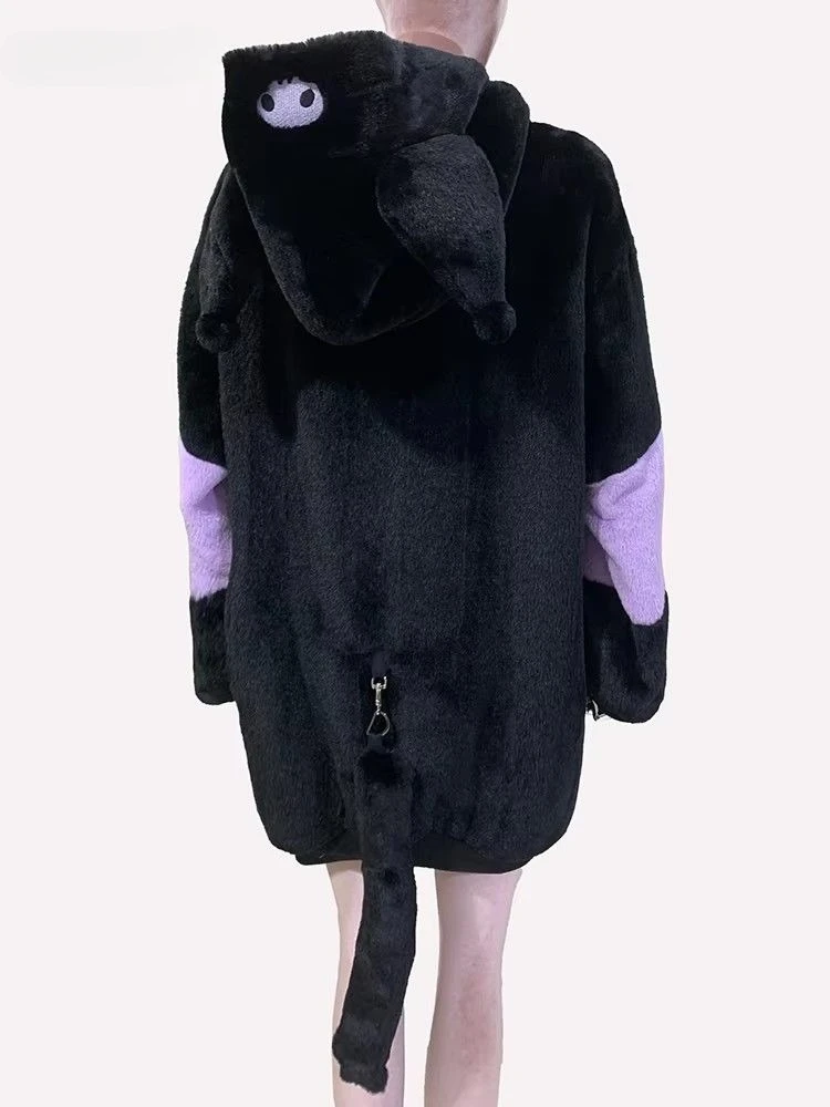 Soft Cute Sweet Y2k Hooded Faux Fur Coat Women Winter Warm Thicken Fur Jacket Rabbit Ears Outerwear Loose Streetwear Harajuku