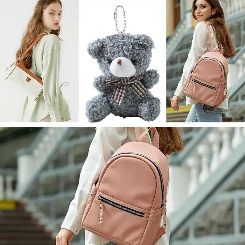 Bear Keychain Charm Decorative Plush Bag Pendant Decorative Backpack Keychain Charm Cute Bag Accessory For Purses Backpacks