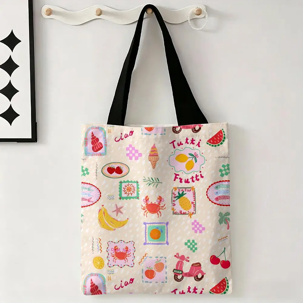 Italian Charm Simplicity Storage Bags Large Eco Friendly Capacity Canvas Shopping Bag Shoulder Handbag Daily Use