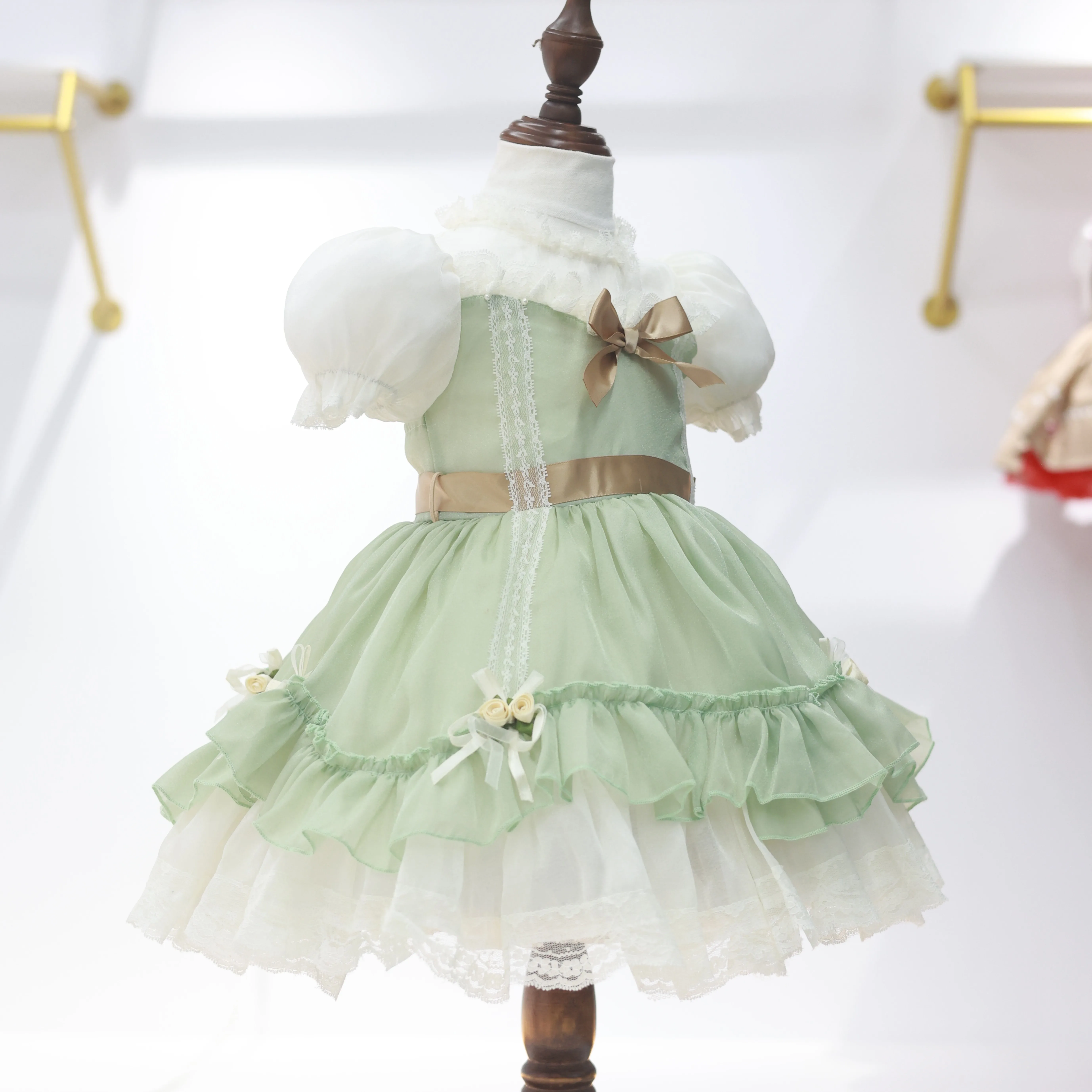 0-12Y Baby Girl Summer Light Green Pink Turkish Vintage Lolita Princess Ball Gown Dress for Birthday Holiday Casual Eid B304 view 3