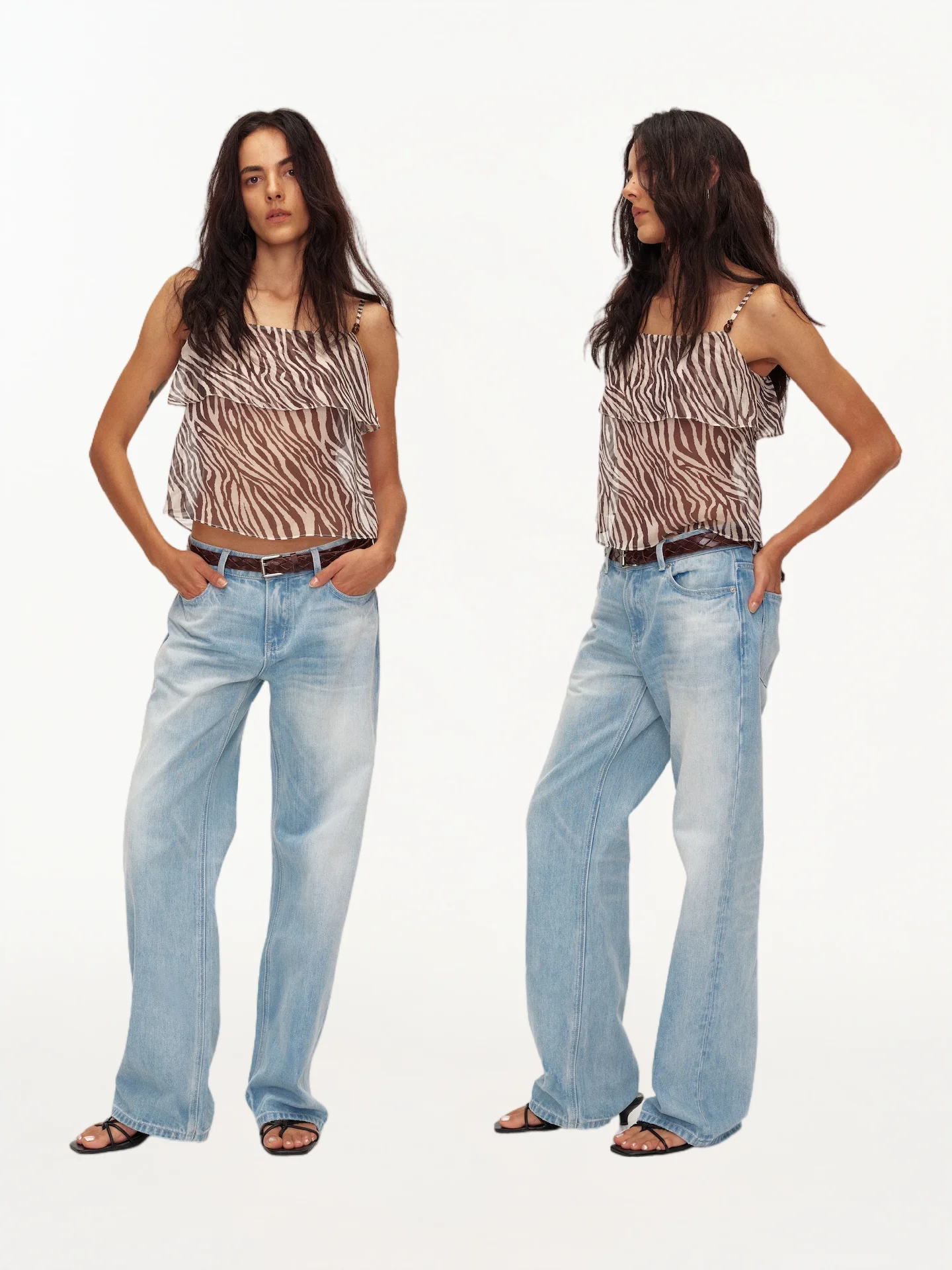 

Ocean Blue Washed Casual Vintage Straight Leg Jeans mid Waist Fit Women's Premium Denim Cotton Pants Spring Season Ladies