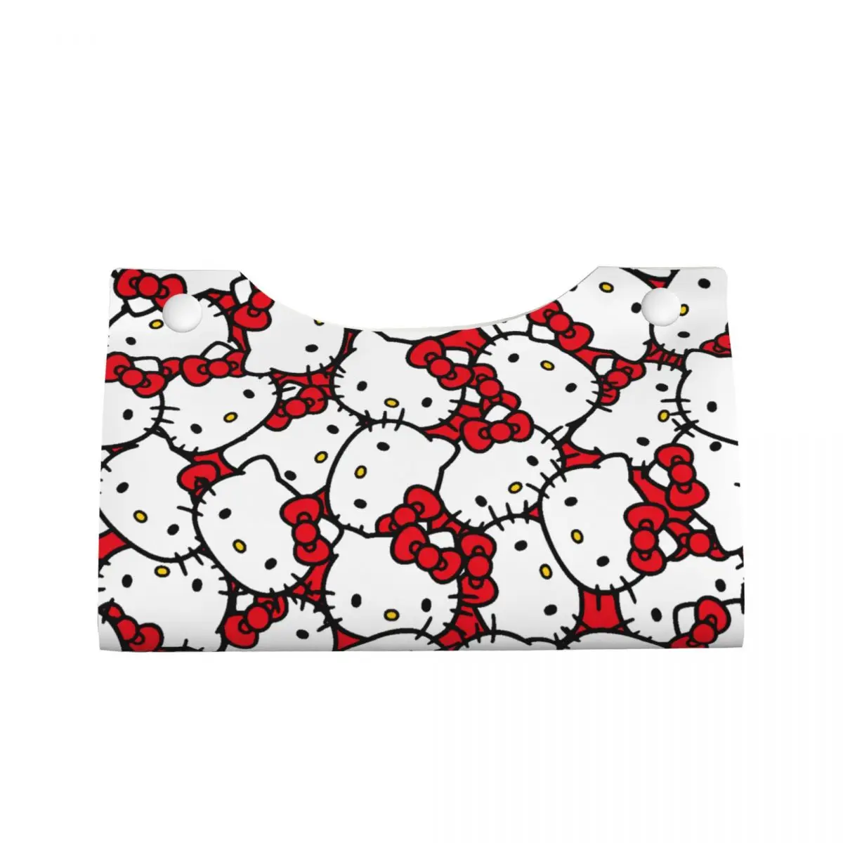 Custom Red Bow Hello Kitty Tissue Box Cover Rectangular PU Leather Cute Cat Facial Tissues Holder for Home