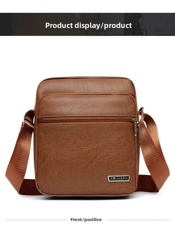 Herrentasche, PU-Leder, einzelne Umhängetasche, mehrlagiger Reißverschluss, großes Fassungsvermögen, Umhängetasche für den täglichen Gebrauch, Arbeit, Reisen, Business, Pendeln – Detail 13