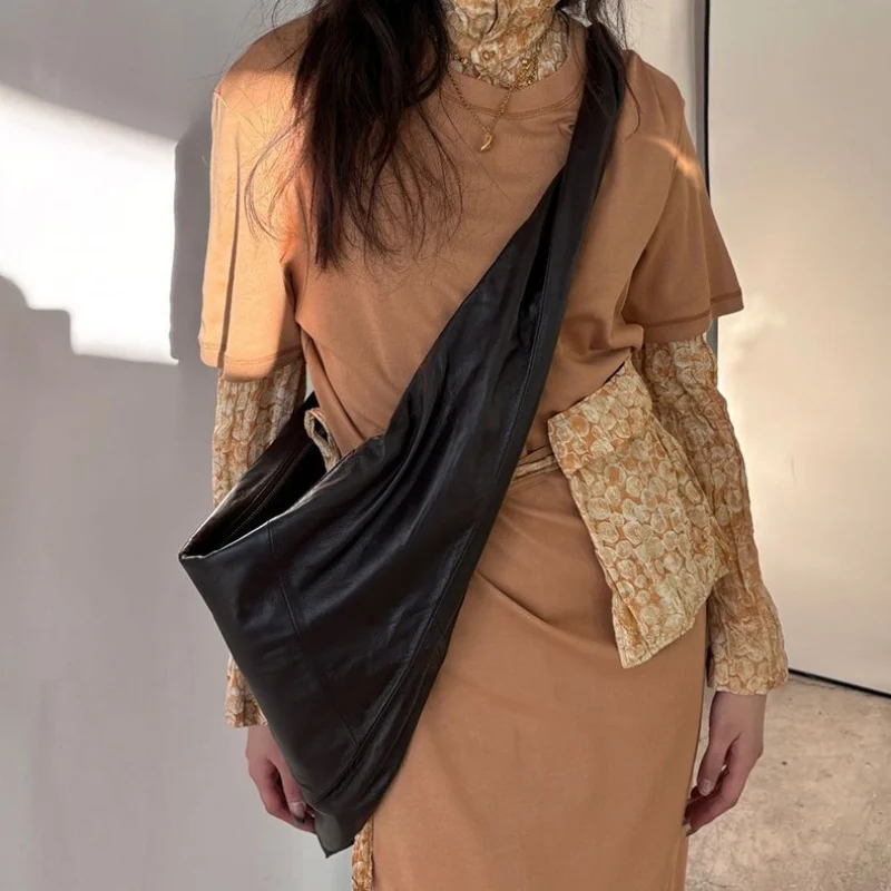 

FIRMRANCH Unisex Soft Lambskin Texture Personalized Triangle Scarf Design Large Capacity Women's Shoulder Crossbody Purse Hobos