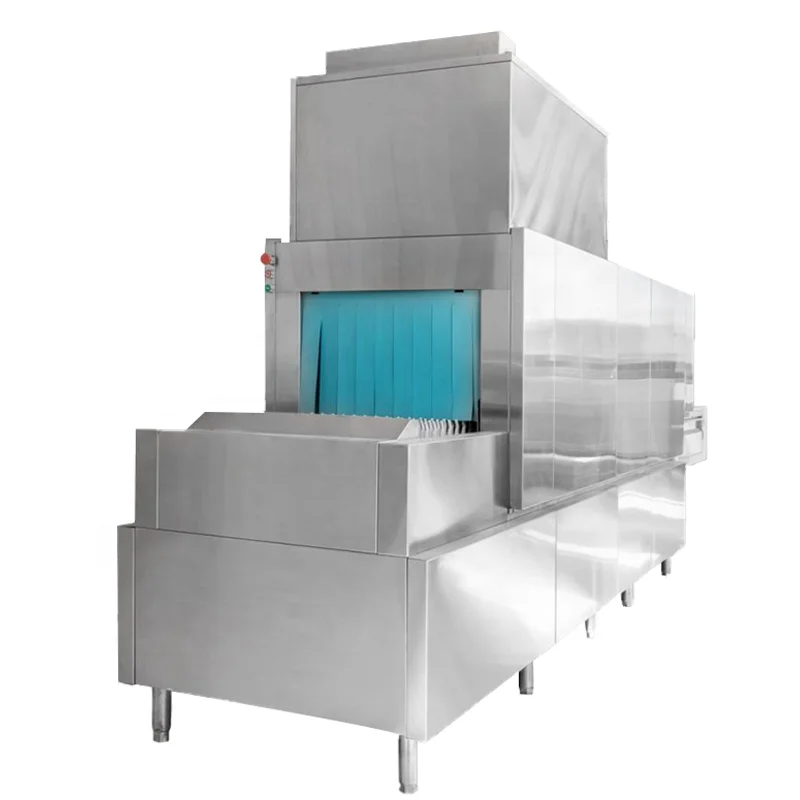 Máquina de lavar louça transportadora automática com secador, Aço inoxidável Flight Type Dish Washer, Grande prato comercial, Escola Cantina Hotel