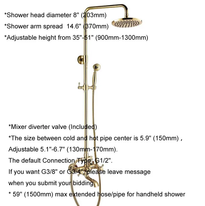 Rainfall/Handheld Shower Faucet Set Golden Brass Wall Mounted Bathroom Bath Tub Hot And Cold Water Taps Kit Dgf384