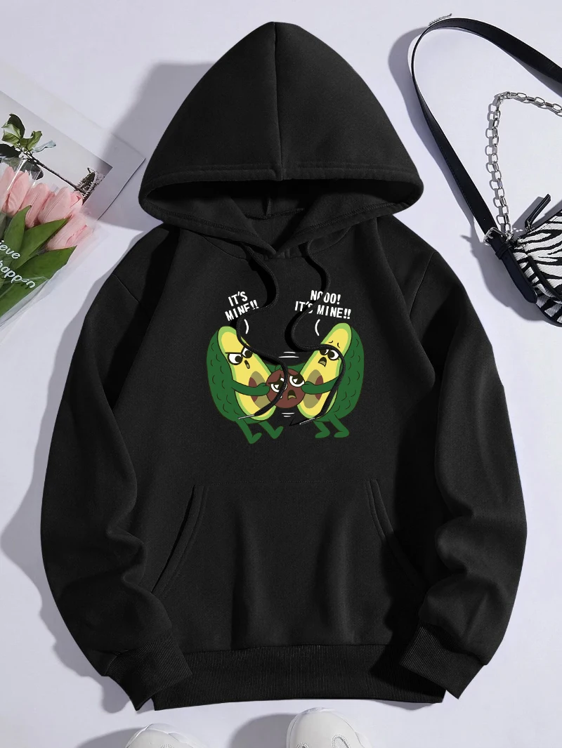 Avocado Hoodies Womens Cartoons Fruits Printing Sportswear Pocket Loose Fleece Warm Hooded Winter Comfortable Womans Clothing