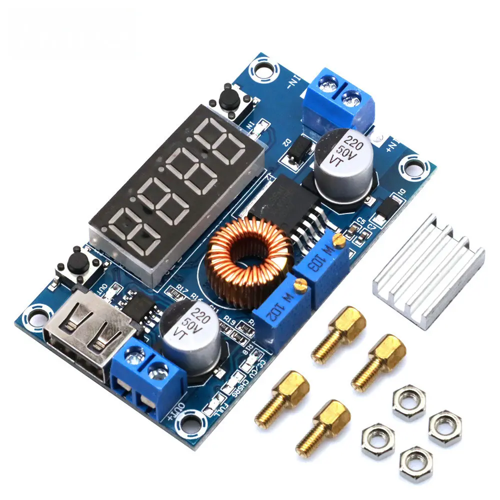 Módulo Carregador de Bateria de Lítio, DC-DC, XL4015, 5A, Digital, LED Drive, CC, CV, USB, Step Down, Conversor de Buck, Voltímetro, Amperímetro, Módulo