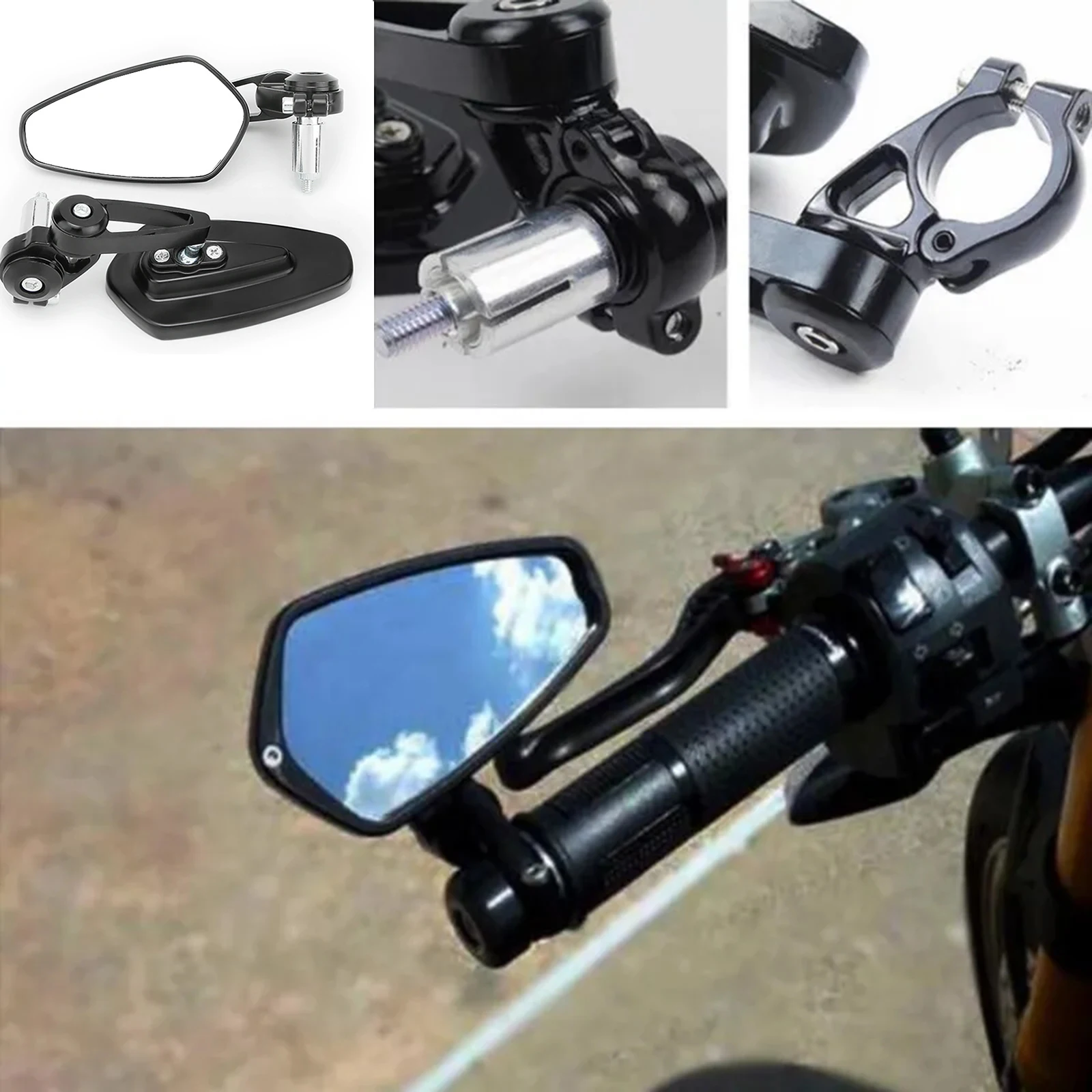 

1 Pair 7/8" 22mm Universal Motorcycle Aluminum Rear View Black Handle Bar End Side Rearview Mirrors