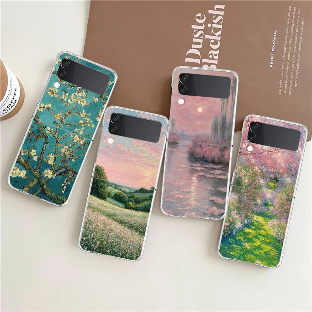 Phone Case For Samsung Galaxy Z Flip 7 6 5 4 3 Z Flip3 Flip4 Flip5 Flip6 Flip7 Transparent Cover Claude Monet Garden Paint Art