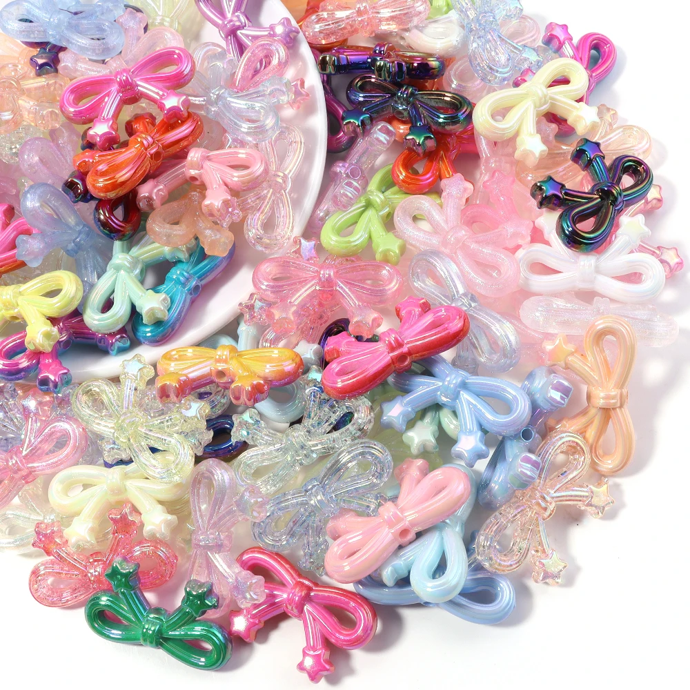 10pcs 19.5x33.5mm Bow Acrylic Beads Multicolor Sweet Star Bowknot Loose Beads For Jewelry Making DIY Necklace Earrings Keychain view 3