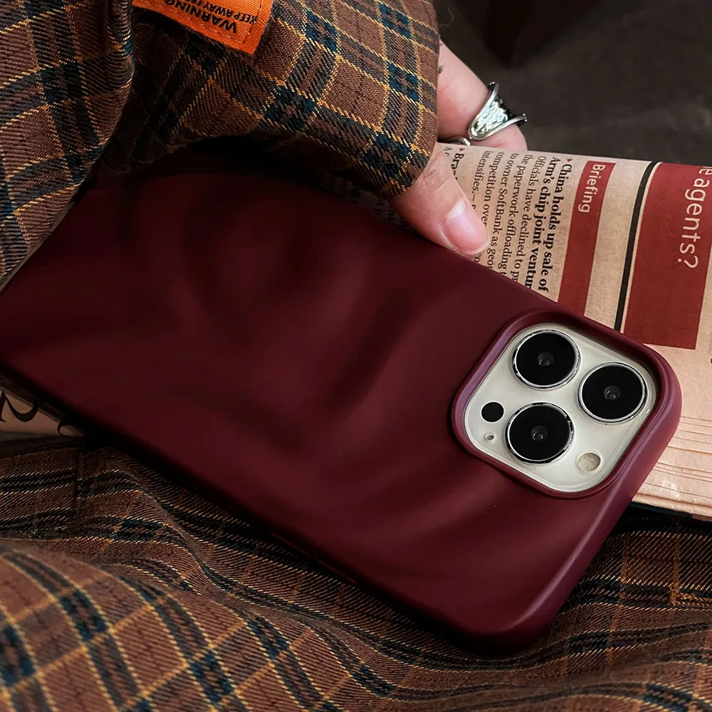 Чехол для телефона Ins Winter Wine Red с 3D складками и морщинами для iPhone 12, 13, 14, 15, 16 Pro Max, мягкие матовые чехлы для iPhone 11, задняя крышка