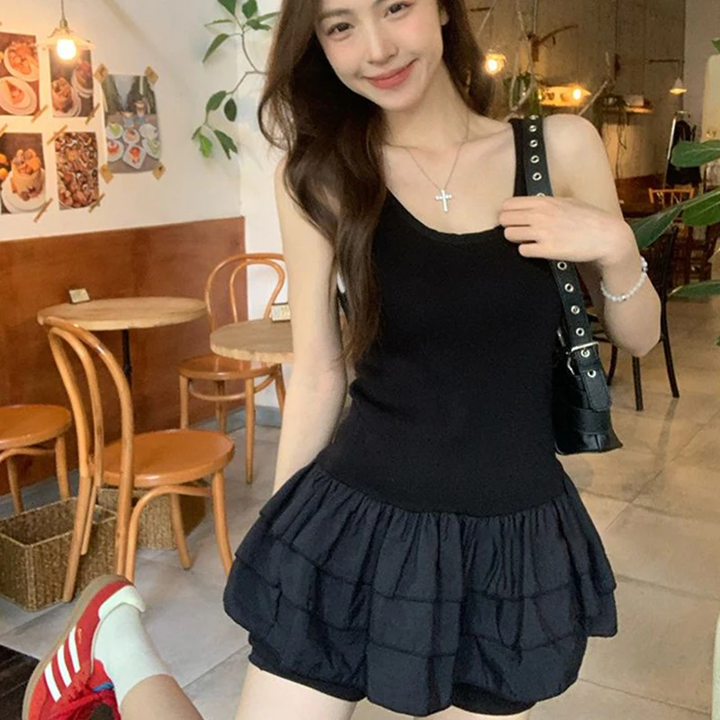 Fashionable And Sweet Design Slim Sleeveless Flower Bud Puffy Dress For Women