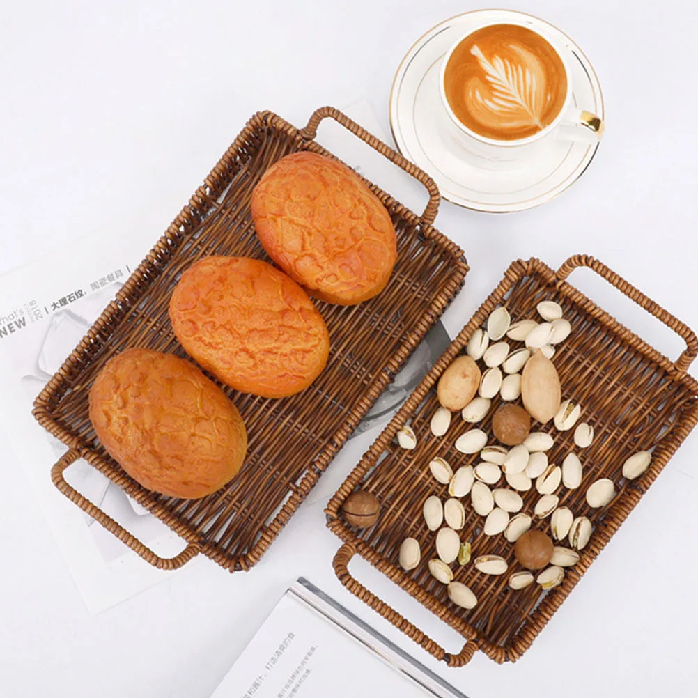 

1pc Woven Bread Basket Brown Multi-Function Fruit Snack Storage Holder Kitchen Home Decorative Plastic Practical Table