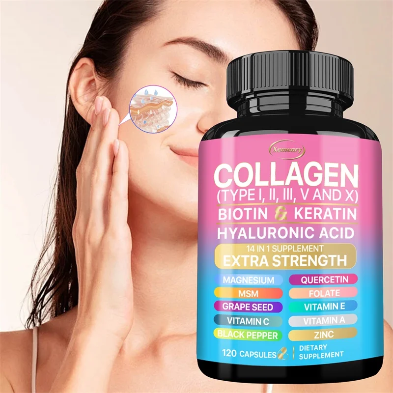 Collagen Supplement (Types I, II, III, V and X), Biotin, Keratin, Hyaluronic Acid, MSM - Skin, Nails & Joint Health, Anti-Aging