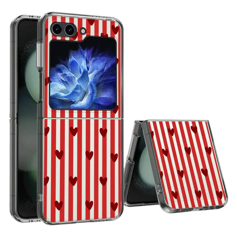 Hard Phone Cover Case for Samsung Galaxy ZFlip 7 ZFlip3 ZFlip6 ZFlip5 ZFlip7FE ZFlip4 Z Flip 7 6 5 4 3 Stripe Love Heart