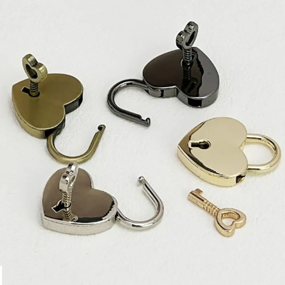 Heart Shape Padlock Mini Jewelry Box Diary Book Padlocks Portable Travel Suitcase Luggage Key Lock Practical Home Hardware