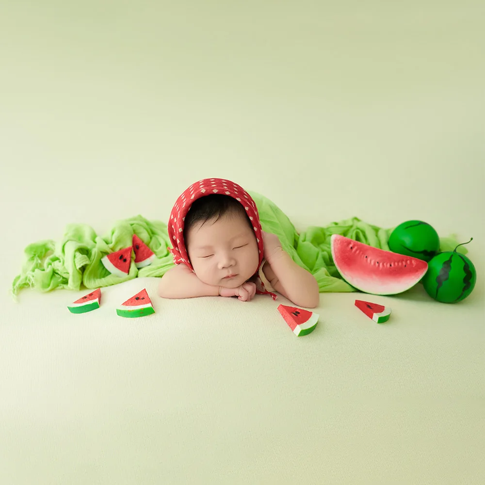 Newborn Girl Photography Outfits Short Sleeve Shorts Hat 3pcs/Set Photo Clothes Studio Summer Watermelon Theme Photoshoot Props